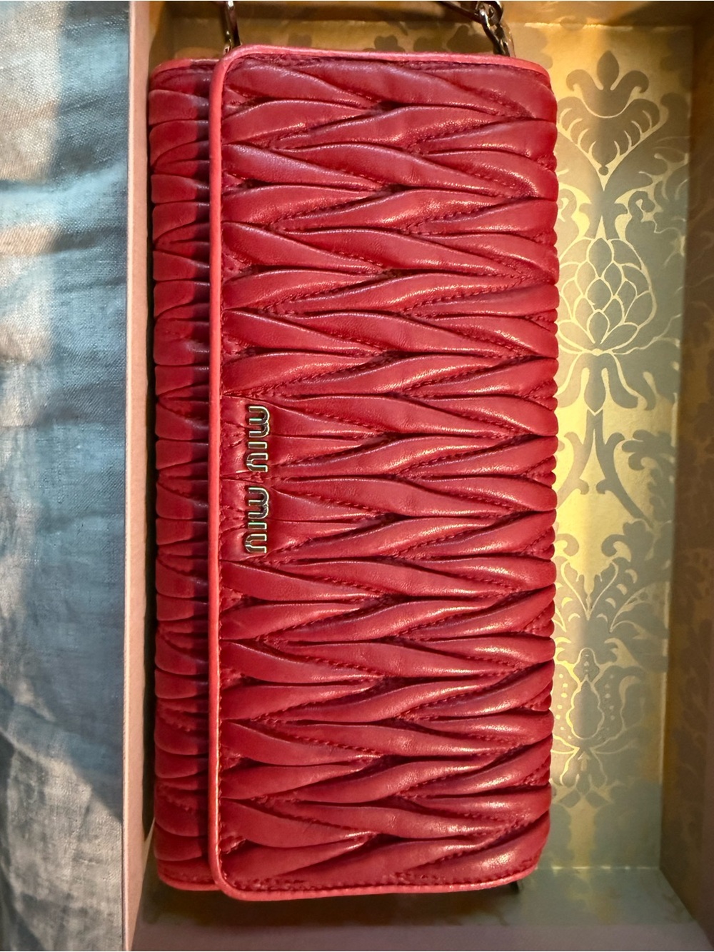 Miu Miu Pink Quilted Leather Clutch with Braided Matelassé